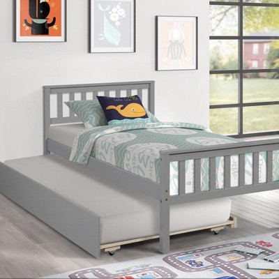Twin Size Platform Bed With Trundle Headboard Space Saving 250lbs Load Capacity Bed Frame For Kids Boys Girls Teens (202.5 x 106 x 85cm)