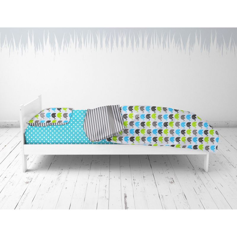 Bacati - Elephants Aqua/Lime/Gray 4 pc Toddler Bedding Set, 4 of 8