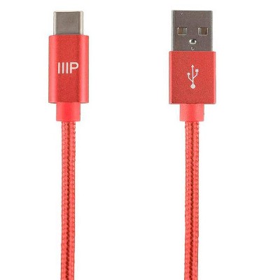 Monoprice Nylon Braided USB C to USB A 2.0 Cable - 1.5 Feet - Red | Type C, Fast Charging, Compatible With Samsung Galaxy S10 / Note 8, LG V20 and