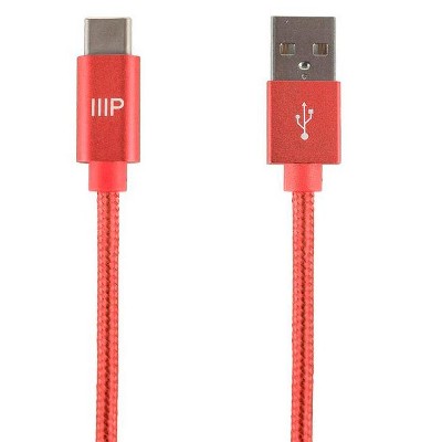 Monoprice Nylon Braided USB C to USB A 2.0 Cable - 3 Feet - Red | Type C, Fast Charging, Compatible With Samsung Galaxy S10/ Note 8, LG V20 and More -