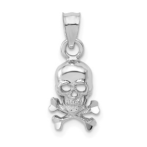 Black Bow Jewelry 14k White Gold Small Skull and Cross Bones Pendant, 8 x 19mm - 1 of 4