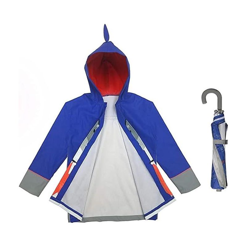 Addie & Tate Girls and Boys Rain Coats and Umbrella set, Kids Ages 3T-7 Years (Shark), 3 of 4
