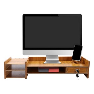 YIYIBYUS Exquisite Monitor Stand with Drawer Ergonomic Height Wood Monitor Stand,  Desktop Organizer Rack - 1 of 4