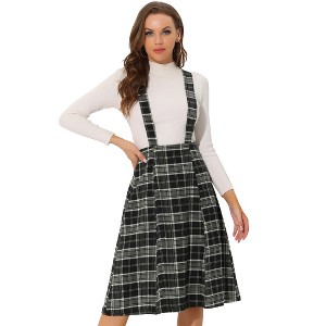 INSPIRE CHIC Women's Vintage Plaid A-Line Tartan Suspender Midi Skirt - 1 of 4