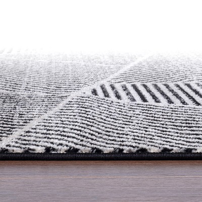 Black and Gray Geometric Synthetic Runner Rug 2'x7'