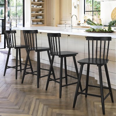 Arceso Wooden Bar Stools Set of 3 for Kitchen Island, Farmhouse 24 Inch Counter Height Stools Chairs with Spindle Back