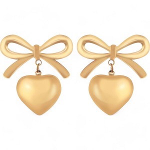 Anna-Kaci Women's Bow Dangle Heart Drop Earrings Gold Tone Playful Love Design- Gold - 1 of 4