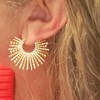 14K Gold Plated Triple Huggie Illusion Stud Earrings | Double Huggie Hoop Earrings for One Hole | Gold Hoop Earrings for Women - 2 of 4