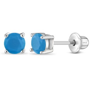 Girls' Turquoise CZ Screw Back Sterling Silver Earrings - In Season Jewelry - 1 of 1