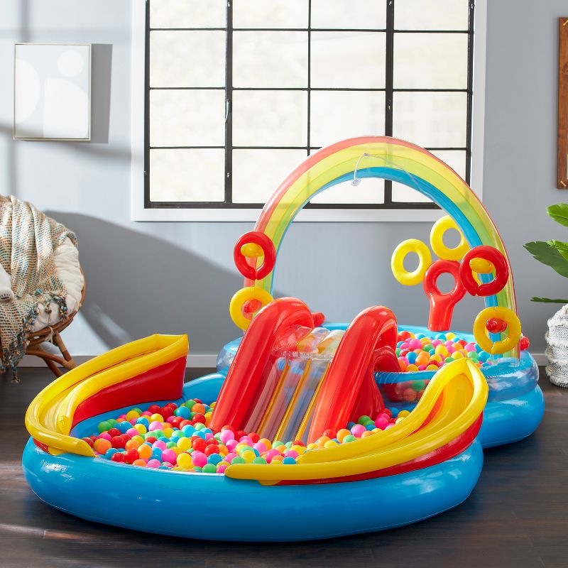Intex Rainbow Slide Inflatable Pool and Water Slide Ring Center, 2 of 7