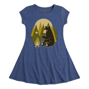 Girls' - Instant Message - Bear Roasting Marshmallows Fit & Flair Cap Sleeve Graphic Dress - 1 of 4