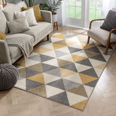 Gold and Gray Geometric Triangle Pattern Area Rug