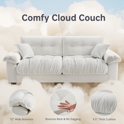 91.5"Chenille Deep Seat Sofa Couch with 2 Throw Pillows-Morden Fort