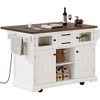 Okak Kitchen Island with Drop Leaf and Power Outlet, Kitchen Cart with 4 Door Shelves and Barn Doors, 4 Wheels Countertop Organizer for Kitchen, White - 3 of 4