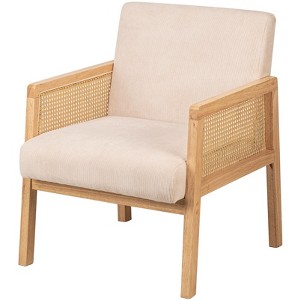 Nordlys Wood Lounge Chair in Rattan and Velvet Countryside Style Living Room - 1 of 4