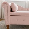 Gulches Pink Velvet Chaise Lounge Indoor - Upholstered Rolled Arm Chair with Storage, Pillow & Nailhead Trim, 300LBS Capacity - 3 of 4