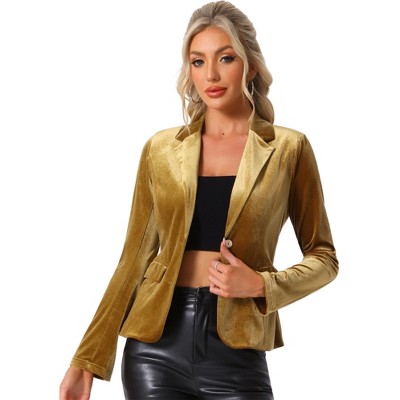 INSPIRE CHIC Women's Notched Lapel Vintage Office Button Front Velvet Blazer