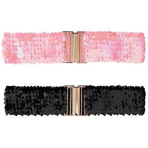 INSPIRE CHIC Women's Wide Waist Belts Interlock Buckles Sequins Decor Shinny Stretchy Belts 2 Pcs 60cm/23.62" - 1 of 4