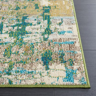 Green and Beige Abstract Hand-knotted Round Rug