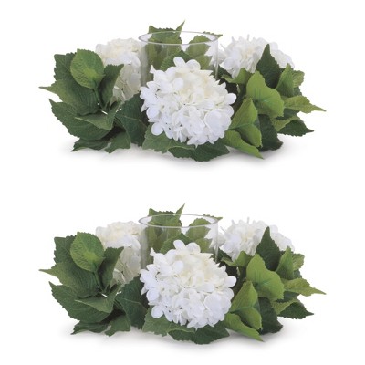 Hydrangea Candle Ring with Glass Hurricane (Set of 2)