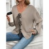 Women's Long Sleeve Knitted Sweater Cardigan Tie Front Fall Casual V Neck Loose Shirt Top Solid Color Blouse Gray M - 2 of 4