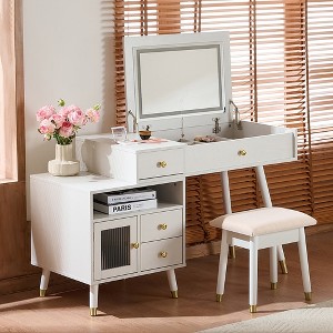 Bella Depot 3-in-1 Vanity Desk with Lighted Flip-Top Mirror with Stool, Dresser with Drawers for Bedroom - 1 of 4