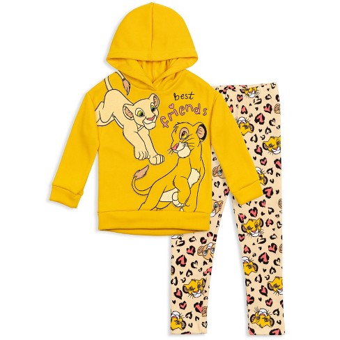 Disney Lion King Simba Nala Toddler Girls Pullover Fleece Hoodie and Leggings Outfit Set Yellow White 5T