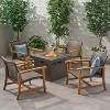GDFStudio Jennings Outdoor Acacia Wood and Wicker 5 Piece Club Chair and Fire Pit Set - 2 of 4