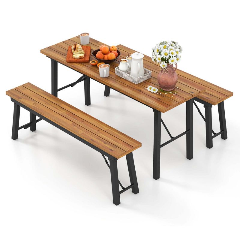 Costway Folding Picnic Table & Bench Set Dining Table with Metal Frame for 4 or 6 Persons, 2 of 11