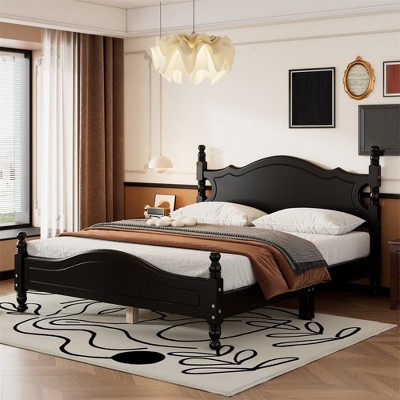 Full/Queen Size Wood House Bed, Easy Assembly, Platform Bed, No Box Spring Needed, Wooden Slat Mattress Foundation