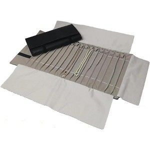 Portable Jewelry Roll Travel Bag, Untangled Necklace Storage with 16 Chain Holders, Black Display Organizer - 1 of 4