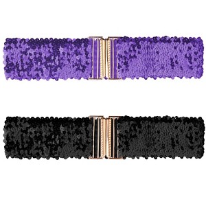 INSPIRE CHIC Women's Wide Waist Belts Interlock Buckles Sequins Decor Shinny Stretchy Belts 2 Pcs 60cm/23.62" - 1 of 4