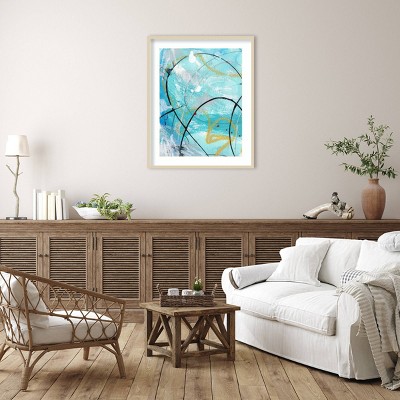Whirlwind I 33"x41" Blue and Gold Abstract Framed Print