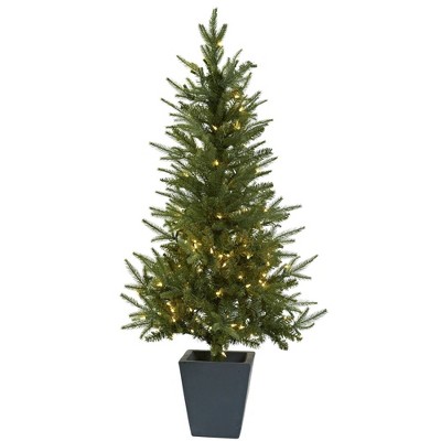 4.5-Foot Green Pine Artificial Christmas Tree with Clear Lights and Decorative Planter
