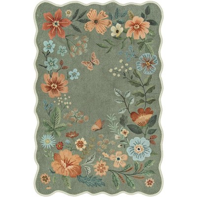 Lahome Machine Washable Floral Plant Floor Mat-Natural Bio-Printed Soft Rug for Living Room, Bedroom, or Entryway
