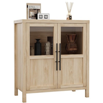Sideboard Buffet Cabinet with Glass Doors, 29" Large Buffet Cabinet with Storage, Modern Farmhouse Storage Cabinet Table