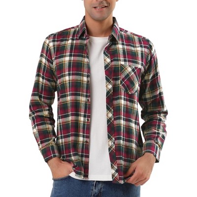 X-Future Mens Winter Warm Casual Plaid Check Fleece Lined Button Up Thicken Flap Pockets Shirts