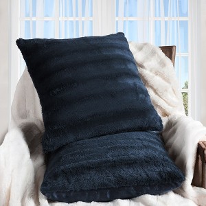 Cheer Collection Luxurious Faux Fur Throw Pillows Set of 2 - Blue (22" x 22") - 1 of 4