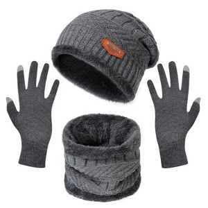 NPolar Winter Knitted Hat Scarf Gloves 3Pcs Winter Warm Beanie and Touch Screen Gloves Scarf Set for Men Women - 1 of 4