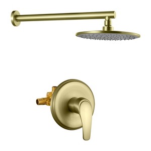 Cobbe Brushed Gold 9-Inch Round Rainfall Shower Faucet Single Handle Shower Faucet Accessory with 15.74-Inch Shower Arm and Valve - 1 of 4