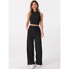 Allegra K Women's 2 Piece Crew Neck Sleeveless Crop Tank and Wide Leg Pants Summer Lounge Set - 3 of 4