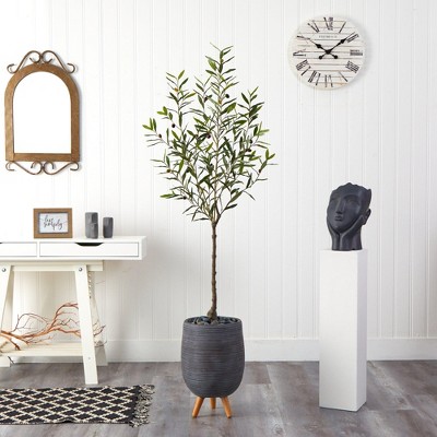 Mediterranean Dream 70" Olive Silk Tree in Gray Tripod Planter
