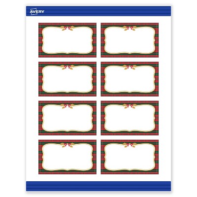 Avery Business Cards, 2" x 3.5", Gold-Red-Green Plaid, Matte, 80ct