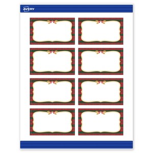 Avery Business Cards, 2" x 3.5", Gold-Red-Green Plaid, Matte, 80ct - 1 of 4