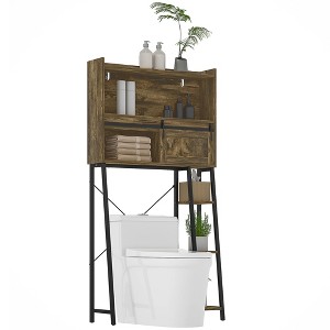 HOMCOM Over the Toilet Storage Cabinet, Over Toilet Bathroom Organizer with Sliding Door, 3 Storage Compartments and 4 Open Shelves - 1 of 4