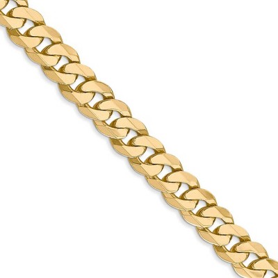 Black Bow Jewelry Men's 7.25mm 14k Yellow Gold Solid Beveled Curb Chain Necklace