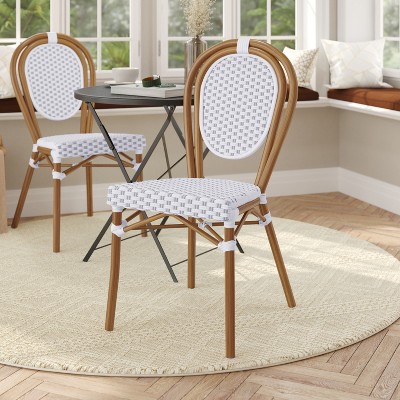 White and Gray Wicker Rattan Bistro Chair with Natural Aluminum Frame