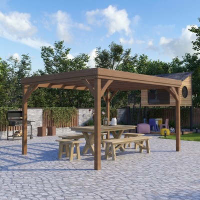 Outsunny 10' x 12' Brown Fir Wood Pergola Gazebo