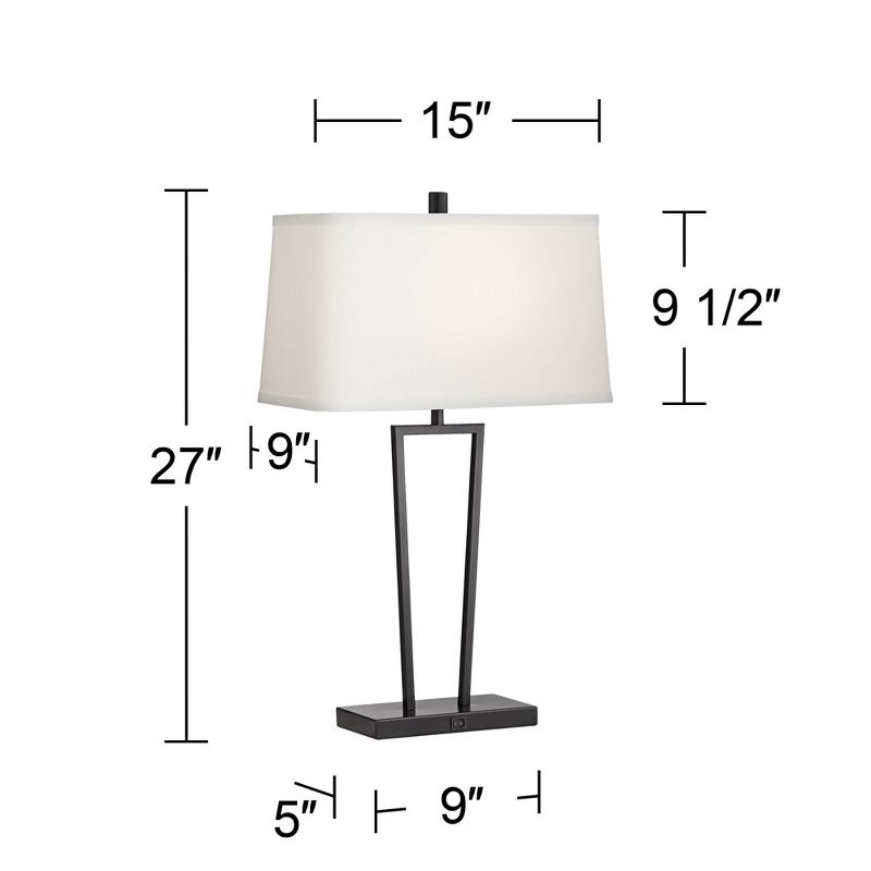 360 Lighting Cole Modern Table Lamps 27" Tall Set of 2 Black Metal with USB Charging Ports White Rectangular Shade for Bedroom Living Room Bedside, 4 of 8