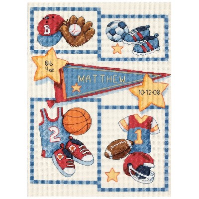 Dimensions Baby Hugs Counted Cross Stitch Kit 9"X12"-Little Sports Birth Record (14 Count)